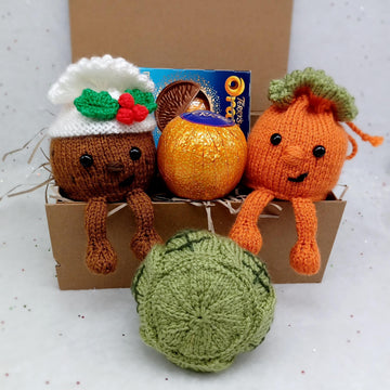PDF Christmas Knitting Pattern DK Decoration Chocolate Orange Cover Drawstring Bag Gift Charity knit EASY Christmas Eve Box Sprout Pudding