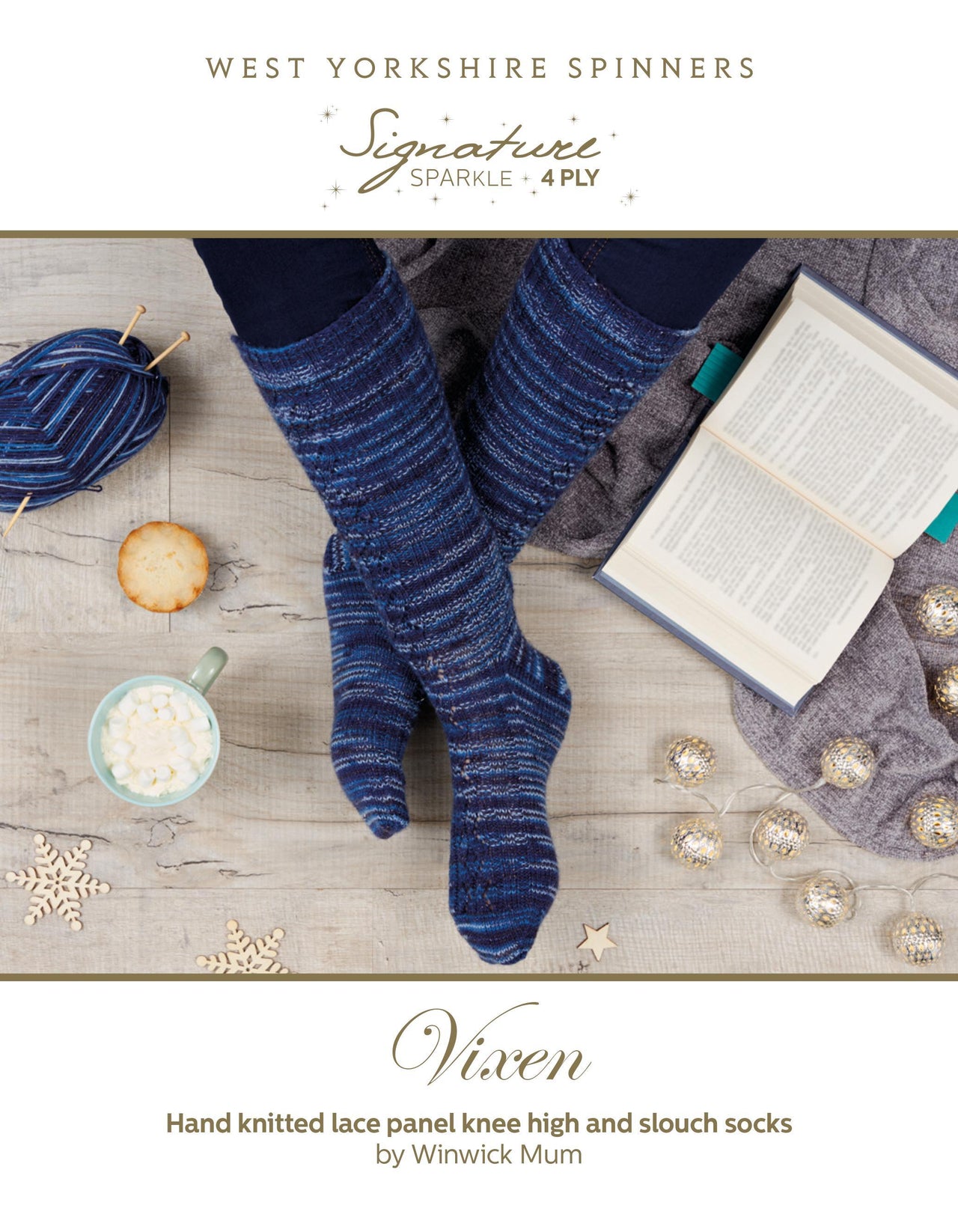 Vixen Lace Panel Knee High and Slouch Socks in Signature 4ply Silent Night in West Yorkshire Spinners - DBP0093 - Downloadable PDF