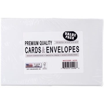 Leader Paper Products Leader A2 Greeting Cards W/Envelopes (4.375"X5.75") 25/Pkg - White
