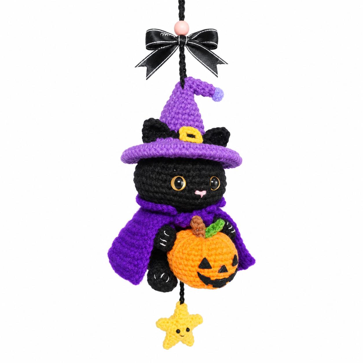 Crochet PDF pattern Witchy Cat Halloween hanging