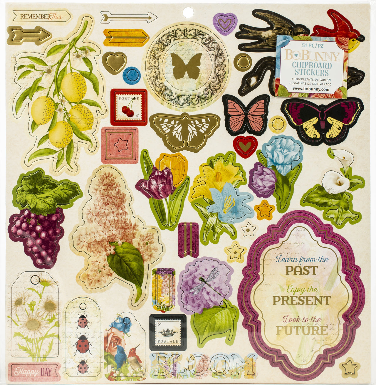 American Crafts Time & Place Chipboard Stickers 12"X12" - W/Gold Foil Accents