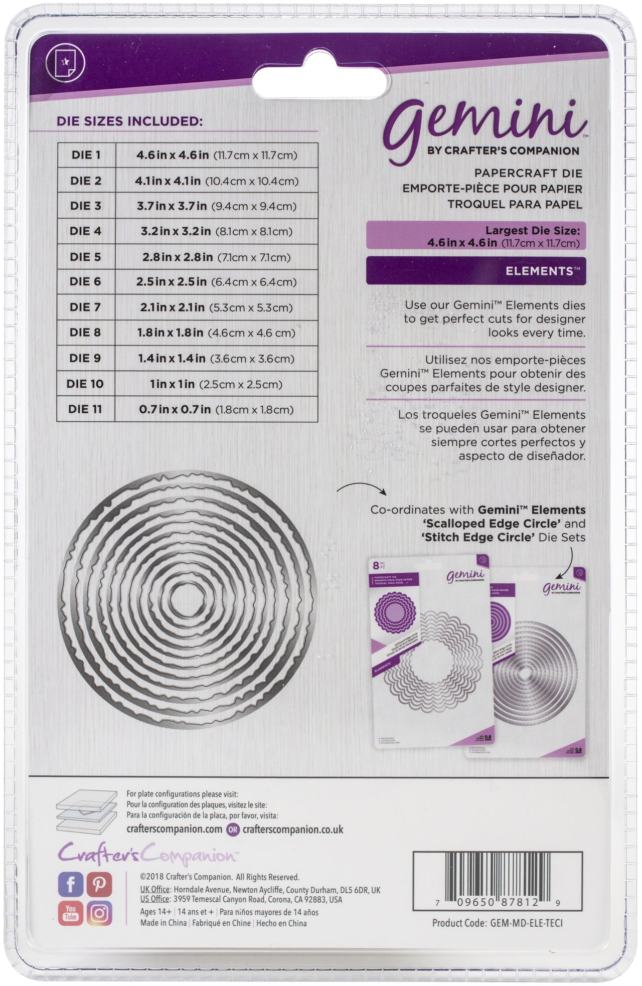 Crafter's Companion Gemini Elements Nesting Metal Dies - Circle Torn Edge .7" To 4.6"