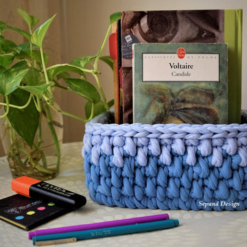 T-shirt yarn basket- Twisted St. Blue