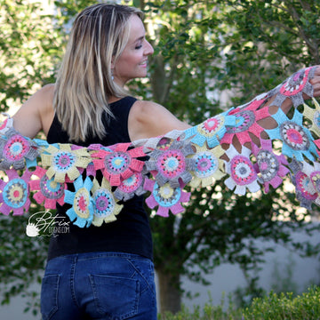 Tunisian Frills n Flowers Scarf