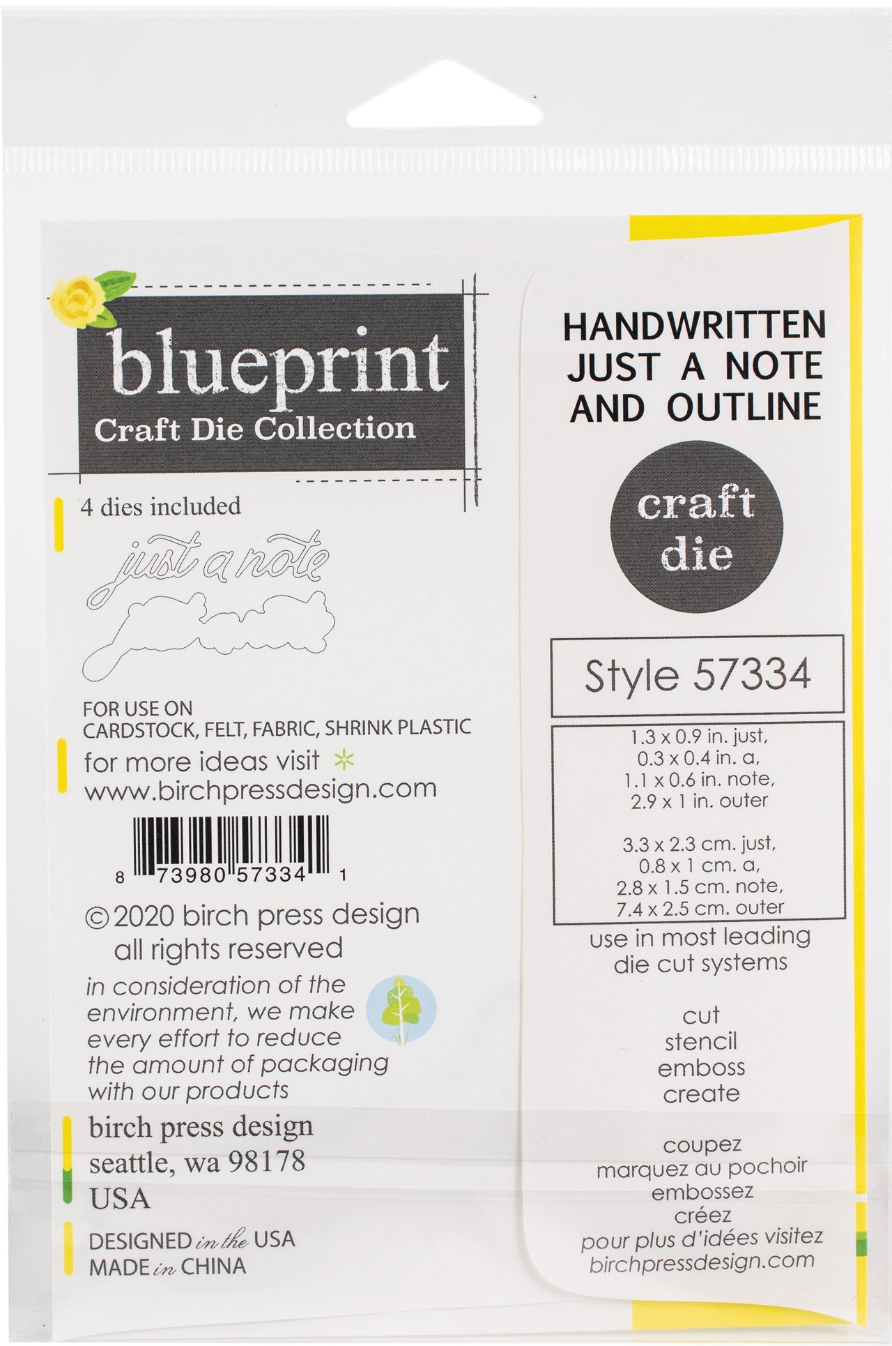 Memory Box Birch Press Designs Dies - Handwritten Just A Note & Outline
