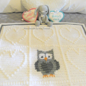 Loveheart Owl Crochet Baby Blanket