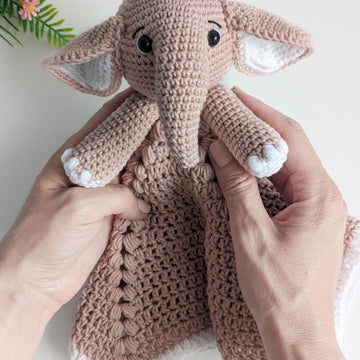 Crochet elephant lovey pattern, crochet baby security blanket