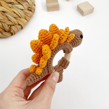 Crochet dinosaur baby rattle teether toy crochet pattern Stegosaurus