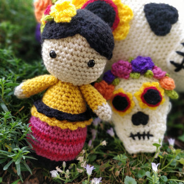 Carmencita and Dia de los Muertos Flower Skull crochet Amigurumi doll