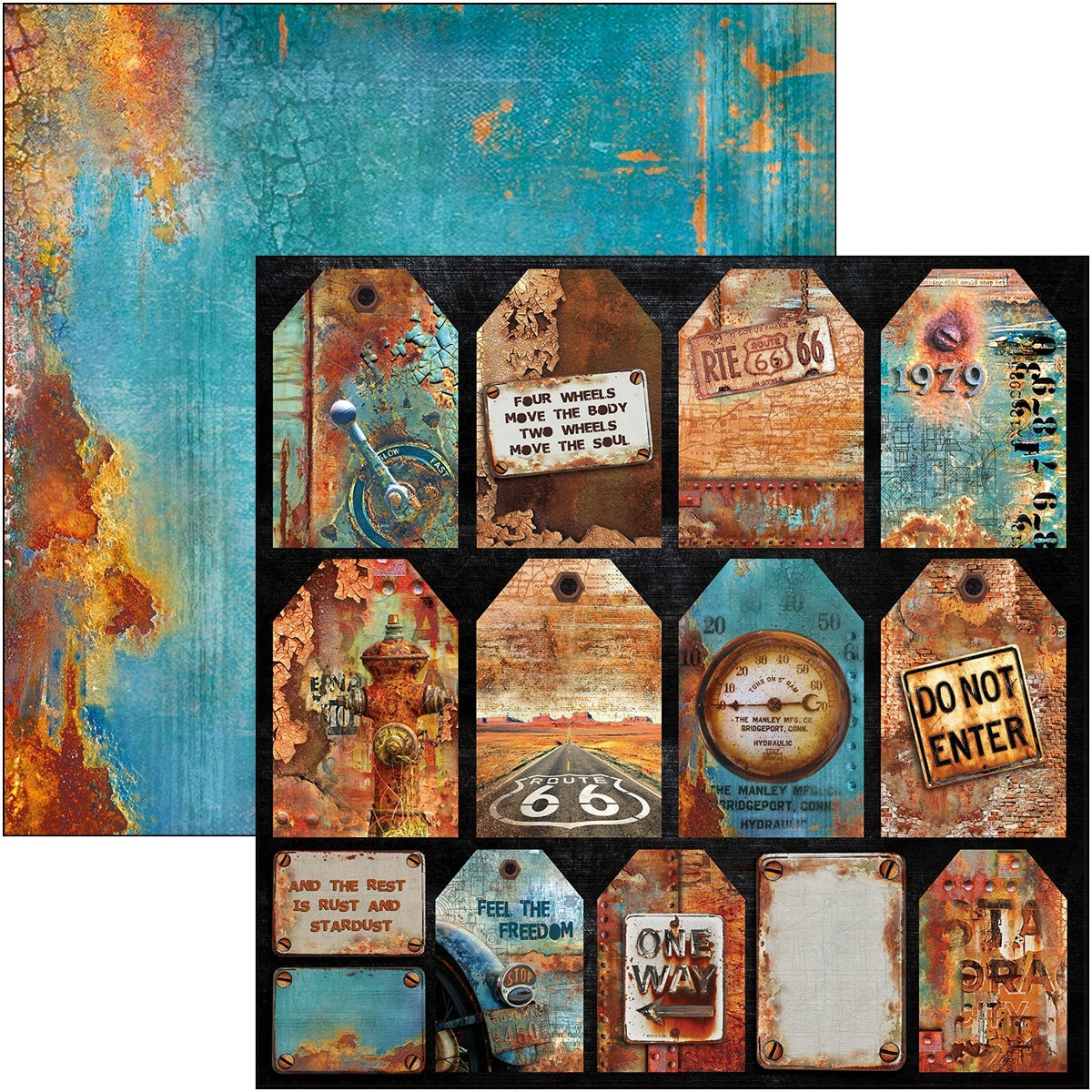 Ciao Bella Double-Sided Cardstock 90lb 12"X12" 12/Pkg - Rusted Tags, Collateral Rust