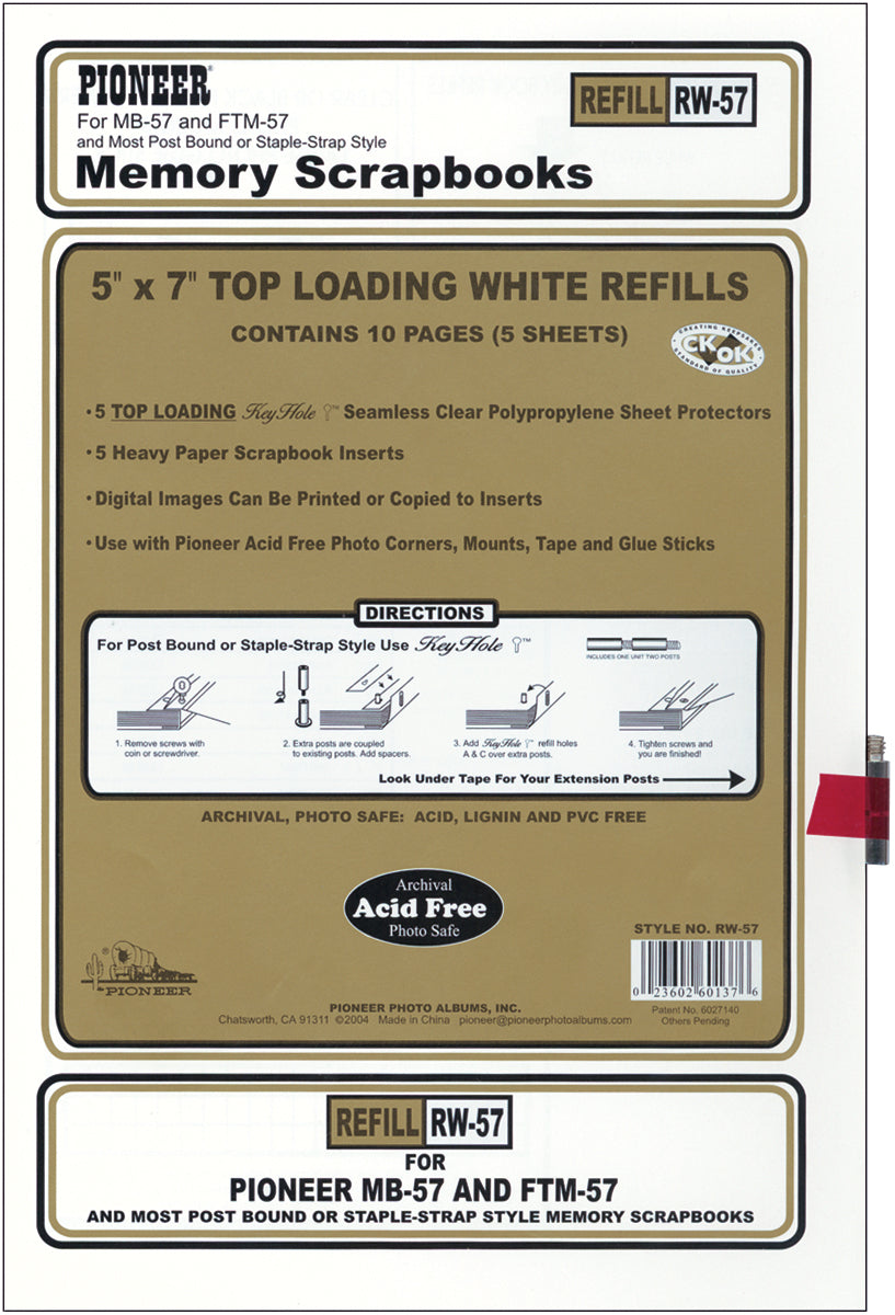 Pioneer Post Bound Top-Loading Page Protectors 5/Pkg - 5"X7" (W/White Inserts)