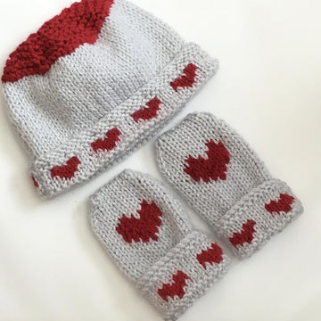Head and Hearts Hat, Mittens set