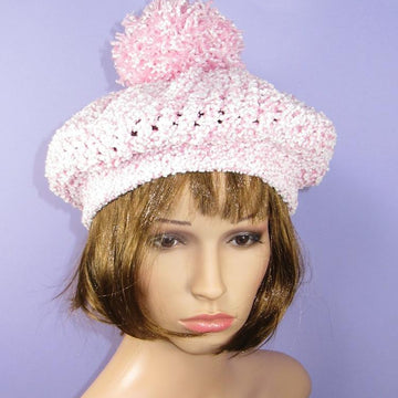Garter Stitch Cuff Chunky Lace Bobble Tam Hat