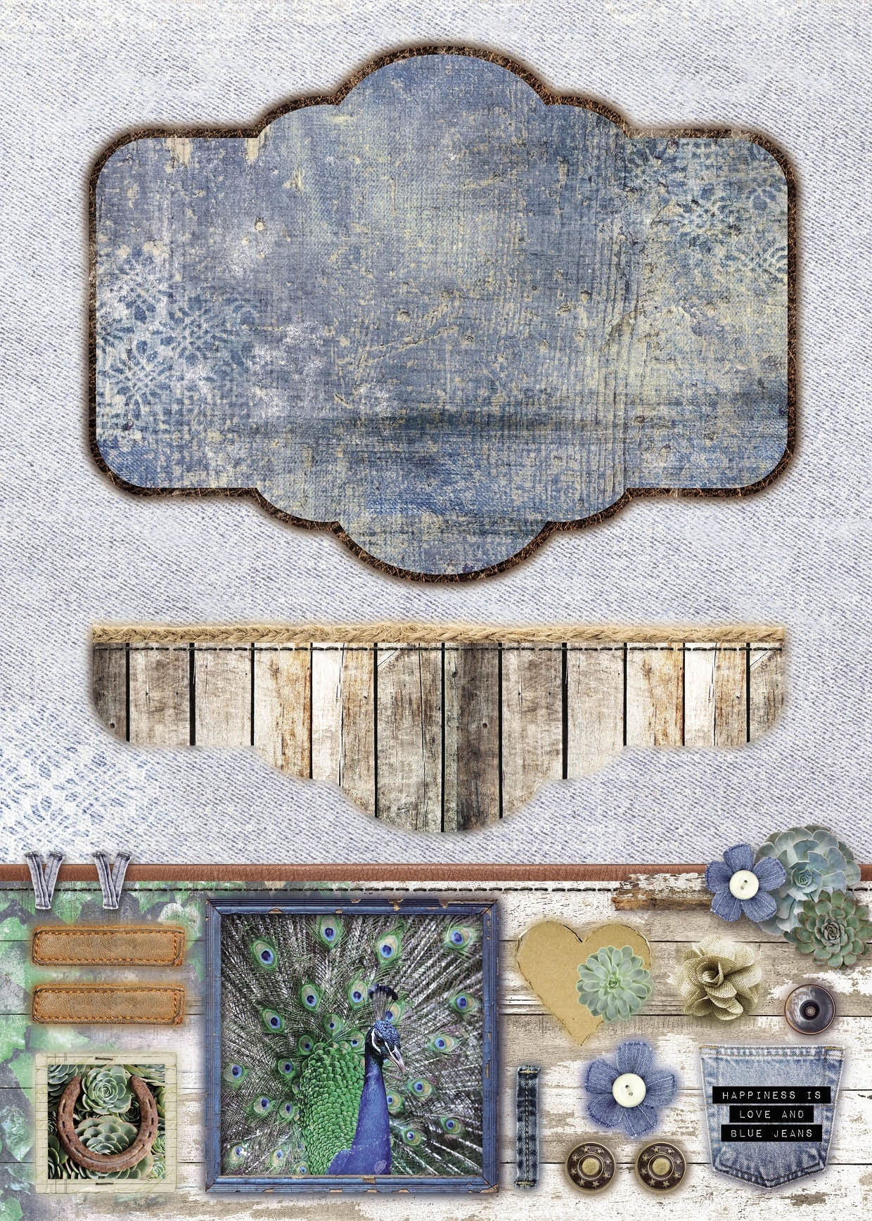 Studio Light Die-Cut Card Toppers A4 12/Pkg - Denim Saturdays, Makes 12 Cards