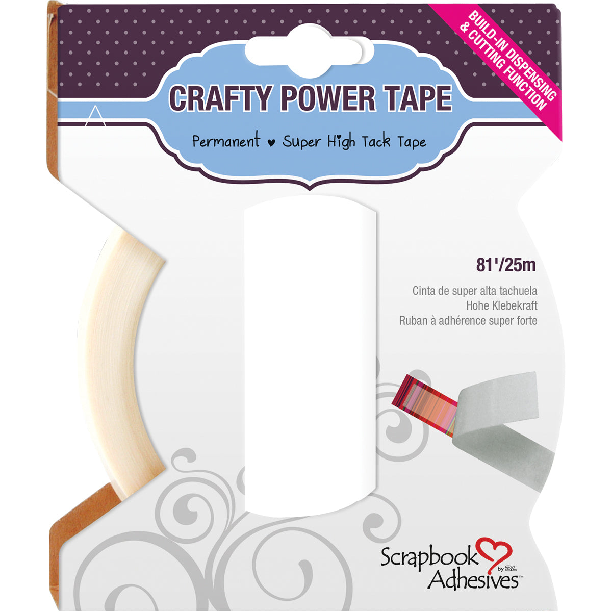 3L Scrapbook Adhesives Crafty Power Tape W/Dispenser - .25"X81'
