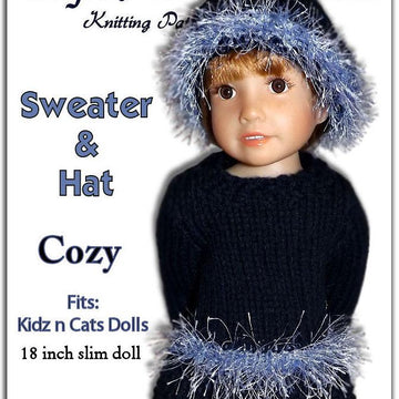 Sweater and Hat Pattern,  fits Kidz n Cats Dolls. 18" slim doll