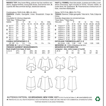Butterick Misses' Overlay, Cold Shoulder or Notch-Neck Tops B6355 - Sewing Pattern