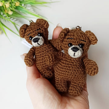 Crochet teddy bear, amigurumi bear keychain