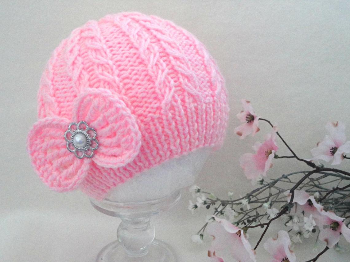 Knitting PATTERN Baby Hat with Crochet Bow 0 - 12 months