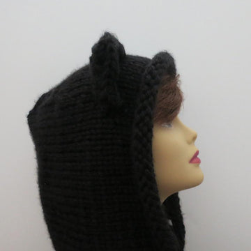 Cat Hoodie Scarf Pompoms