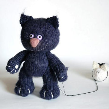 Violet Cat with White Mouse  (knitted round)