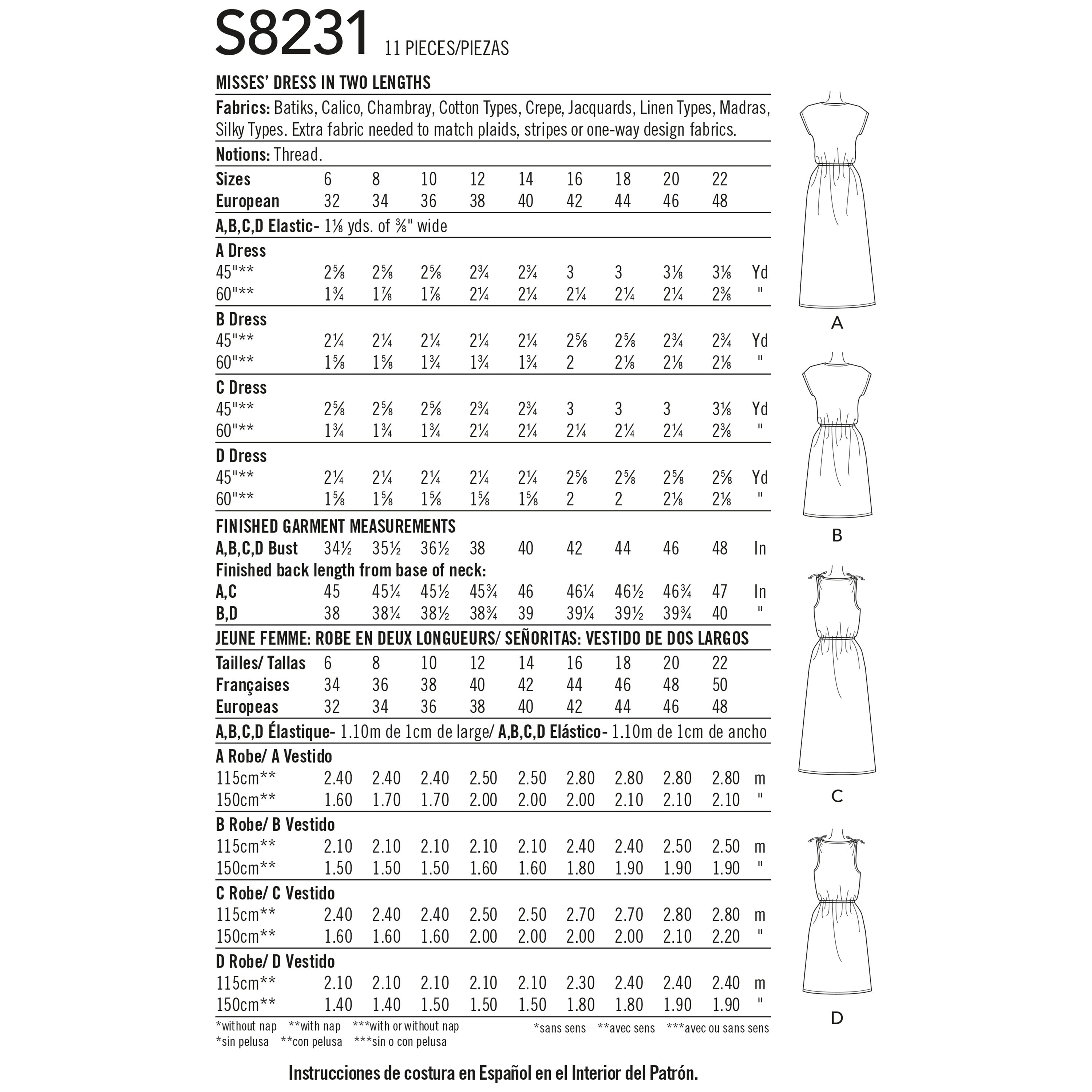 Simplicity Pattern 8231 Women's Dress in Two Lengths 8231 - Sewing Pattern