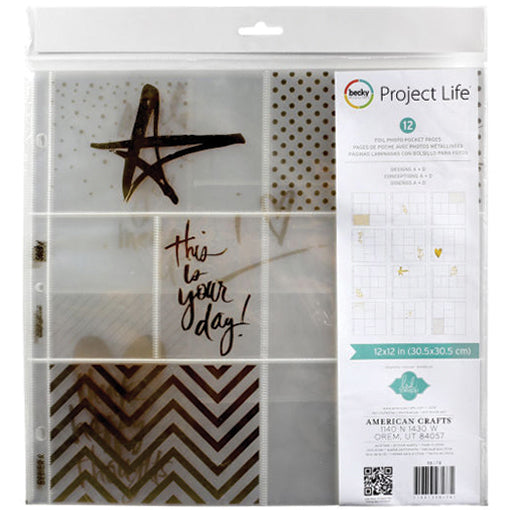 American Crafts Project Life Photo Pocket Pages 12"X12" 12/Pkg - Heidi Swapp -Gold Foil W/Stickers