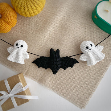 Halloween bundle crochet pattern, Bat Ghost Pumpkin Spider Cat Witch hat Cauldron Broom Mushrooms Amigurumi keyring Halloween ornament