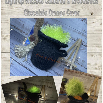 Light-up Witches Cauldron & Broomstick Chocolate Orange Cover Knitting Pattern