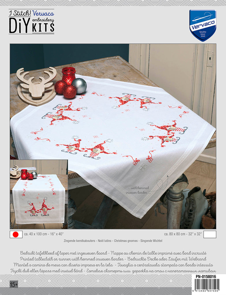 Vervaco Christmas Gnomes Tablerunner Cross Stitch Kit - 40cm x 100cm