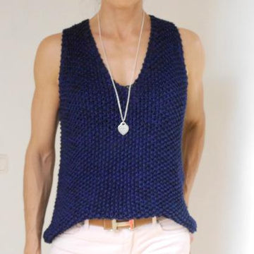 Strickanleitung - Ärmelloser V-Sweater  - DARK BLUE – No.172