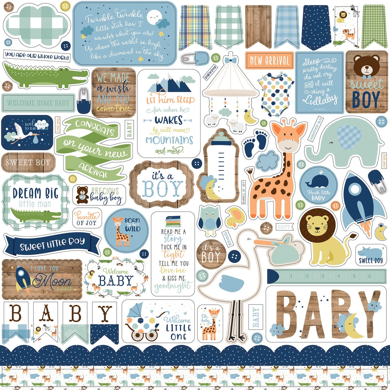 Echo Park Paper Baby Boy Cardstock Stickers 12"X12" - Elements