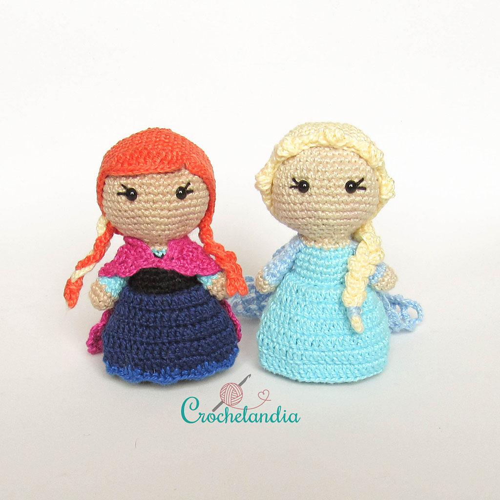 Elsa and Anna amigurumi dolls - crochet patterns by Crochelandia