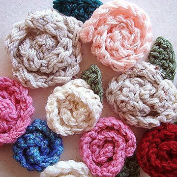 607 CROCHET rolled rose flower, and leaf