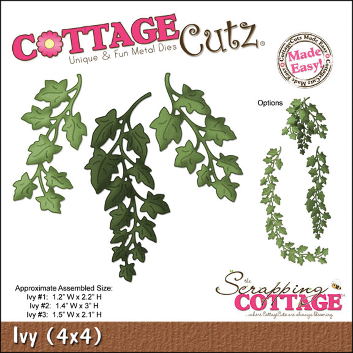CottageCutz Dies - Ivy 1.2"X2.2", 1.4"X3", 1.5"X2.1"