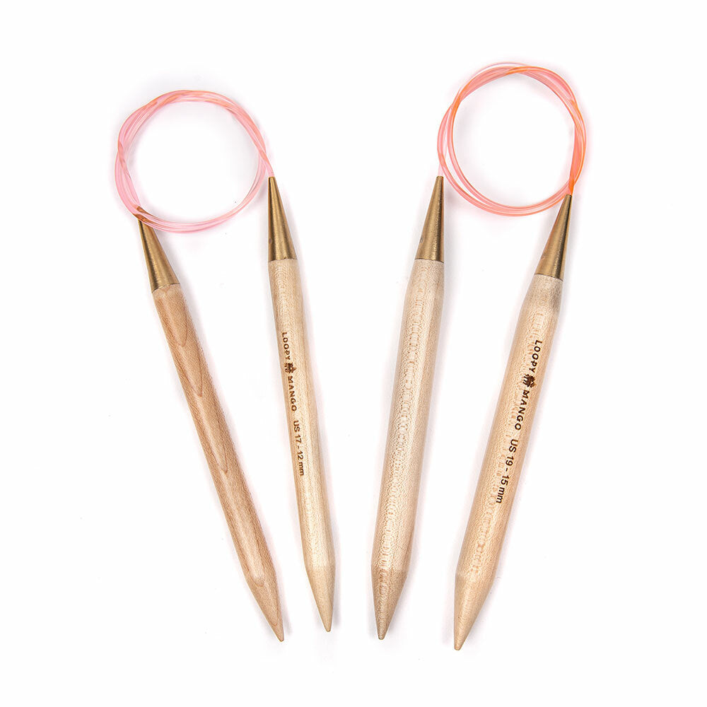Loopy Mango Maple Wood & Brass Fixed Circular Knitting Needles 80cm (32in) (1 Pair)