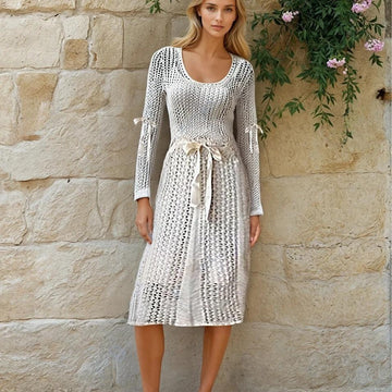 Elegant Crochet Lace Dress – Long Sleeve Boho Wedding Dress