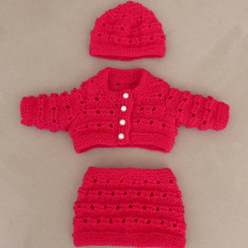 Daniella - doll's cardigan, skirt and beanie