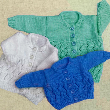Knitting Pattern for Babies Round Neck Cardigan Preemie - (16") 41cm, 0-3mths - (18") 46cm, 3-6mths - (20") 51cm Chest, Baby Knitting Pattern, Double Knitting, KP572