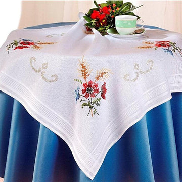 Deco-Line Summer Flowers Tablecloth, 80 x 80cm Stamped Cross Stitch Kit - Multi