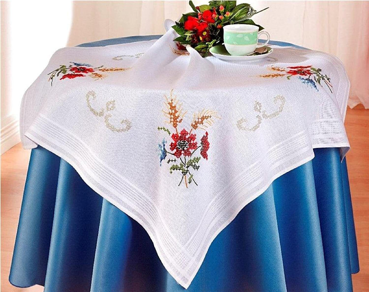 Deco-Line Summer Flowers Tablecloth, 80 x 80cm Stamped Cross Stitch Kit - Multi