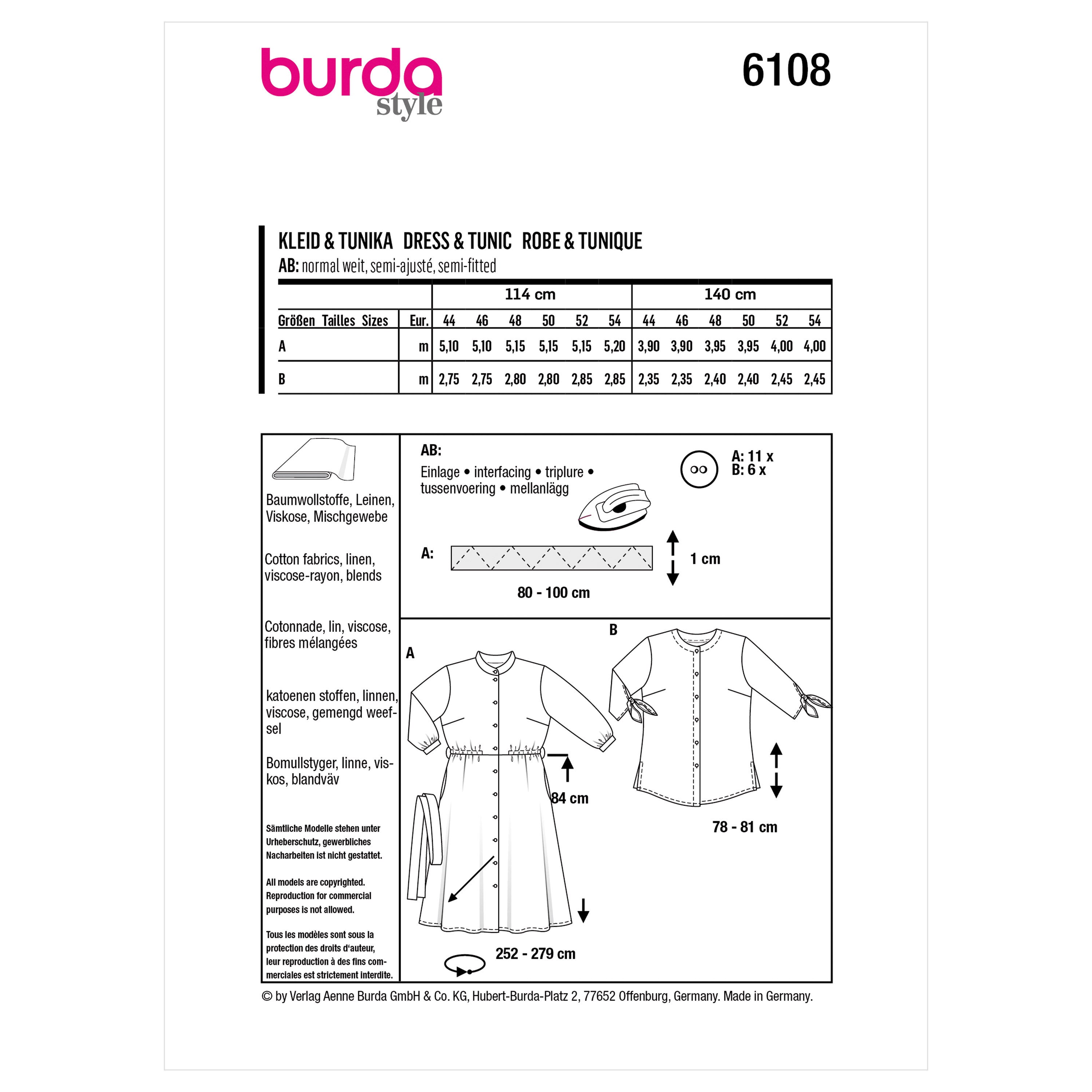 Burda Style Women's Dress B6108 - Paper Pattern, Size 18-28