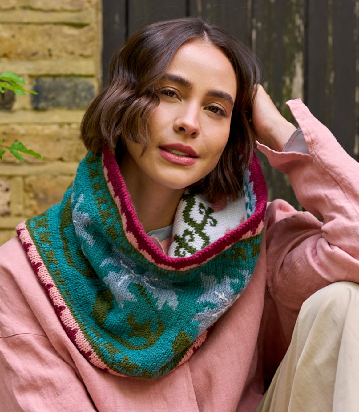 Golden Lily Reversible Cowl by Debbie Bliss & Chloe Elizabeth Birch in Morris DK - Downloadable PDF