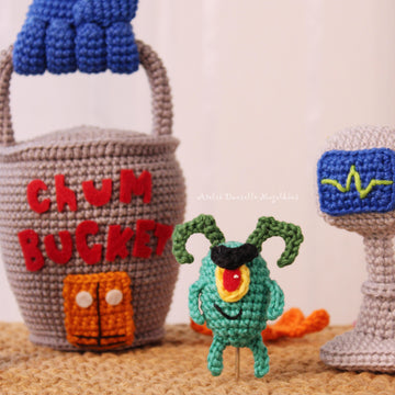 Mini Plankton, Karen & Tiny Chum Bucket – Chibi Amigurumi Crochet Pattern Set (PDF)