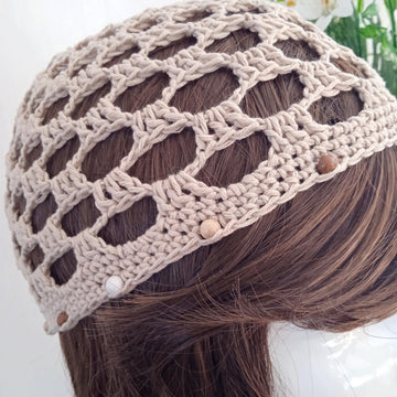 Beaded Square Mesh Skull Cap