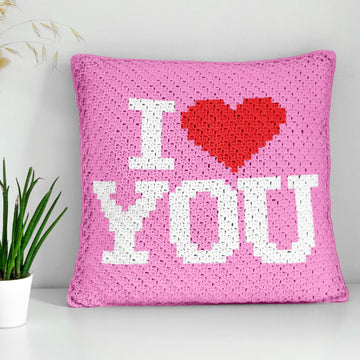 I LOVE YOU Pink Pillow Diagonal C2C Crochet Pattern