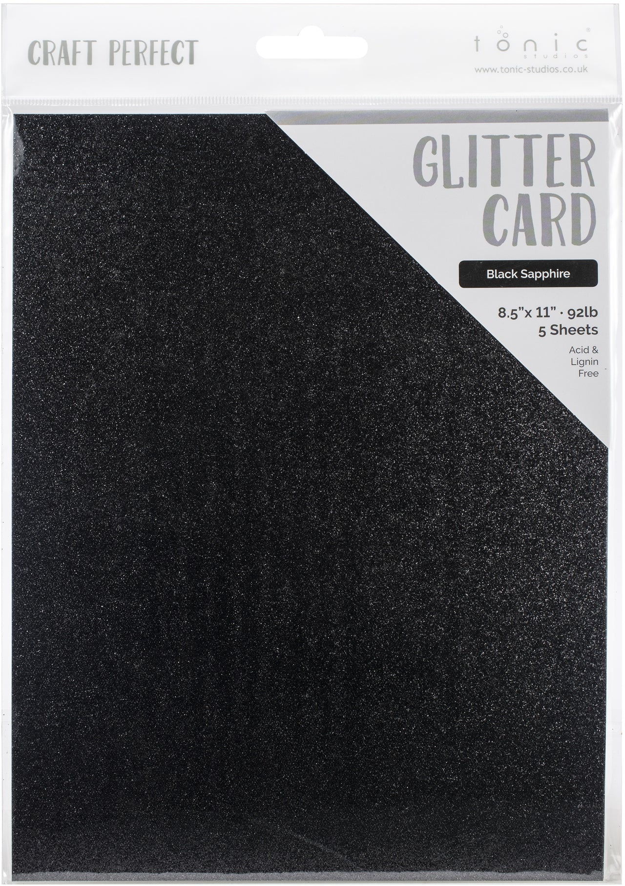 Tonic Studios Craft Perfect Glitter Cardstock 8.5"X11" 5/Pkg - Black Sapphire