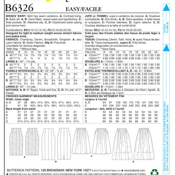 Butterick Misses' Raised-Waist or Elastic-Waist Skirts B6326 - Sewing Pattern