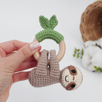 Sloth crochet pattern animal baby rattle teether toy Amigurumi pattern for newborn