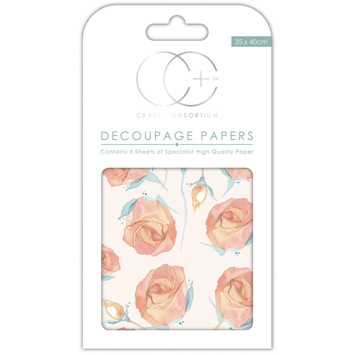 Craft Consortium Decoupage Papers 13.75"X15.75" 3/Pkg - English Rose